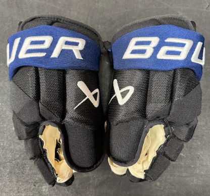 Like-New Pro Stock Bauer Vapor Hyperlite Gloves 13" Black/Blue Colour-Maple Leafs Flipside Alternate