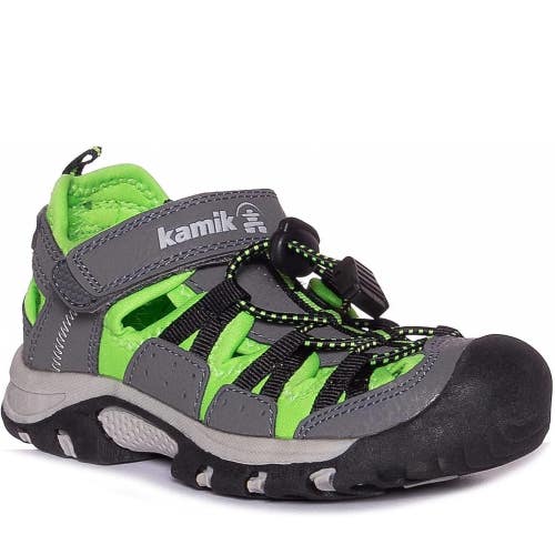 Kamik Wildcat HK4076-CL2 Sandals Kids US 3 Gray Charcoal Lime Closed Toe HAM618
