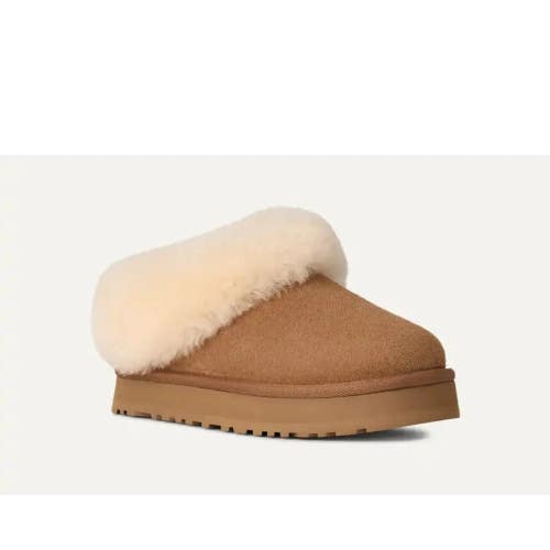 UGG Tazzelle 1171198KCHE Slippers Kids 5 Chestnut Suede Sheepskin Collar HAM692