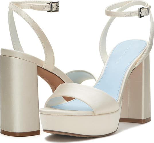 Vince Camuto Pendry Sandal Women's 9M Milk Leather Ankle Strap Block Heel HAM706