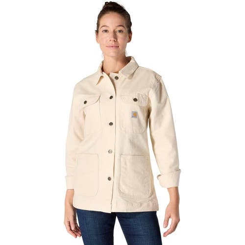 Carhartt Iconic Duck Chore Coat Women's Small Undyed Ecru Button Front JAX1660