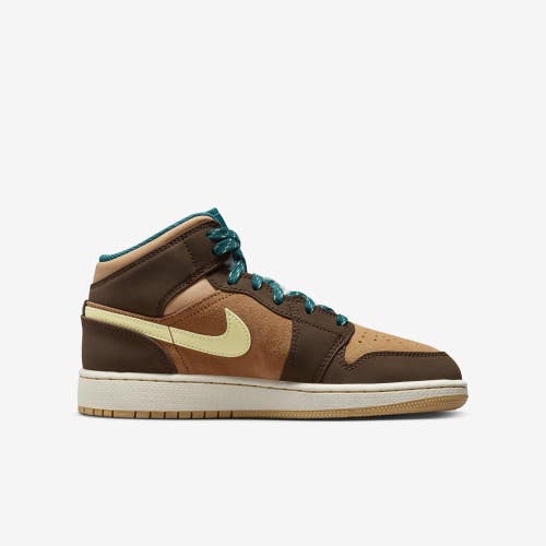 Nike Air Jordan 1 Mid DZ6335-200 Sneakers Kids 4Y Brown Lifestyle Shoes HTAT1320