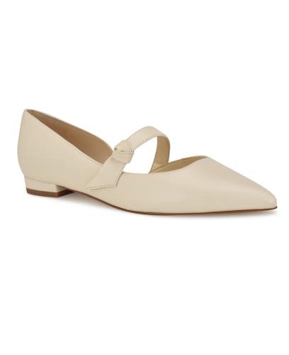 Nine West Luso Flats Women's 6.5 M Cream Leather Pointed Toe Mary Jane HTAT1338