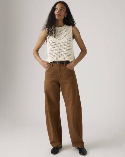 Levi's Baggy Dad Barrel Jeans Women 28x30 Brown Denim Curved-Leg Zip Fly JAX1680