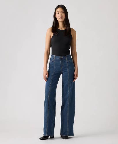 Levi's 318 Seamed Jeans Women's 34x32 Blue Cotton Denim Wide-Leg Zip Fly JAX1681
