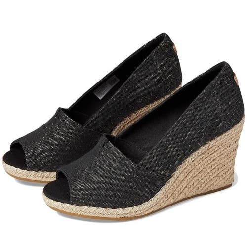 Toms Michelle Sandals Women's 6.5 B Black Slip On Wedge Heel Espadrille JOBB2251