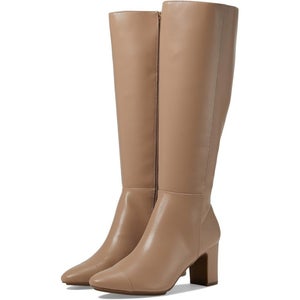 Anne Klein Sawyer Boots Women's 7.5 Taupe Leather Block Heel Knee High JOBB2259