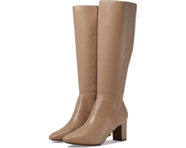 Anne Klein Sawyer Boots Women's 7.5 Taupe Leather Block Heel Knee High JOBB2259