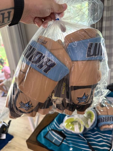 New 14" Warrior Alpha Pro Stock Hockey Gloves - Tan/Blue - Wish Cup/Wish. Snipe. CELLY!