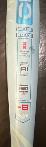 2025 Rawlings Clout AI Alloy USSSA Certified Bat (-8) 23 oz 31" (Used)