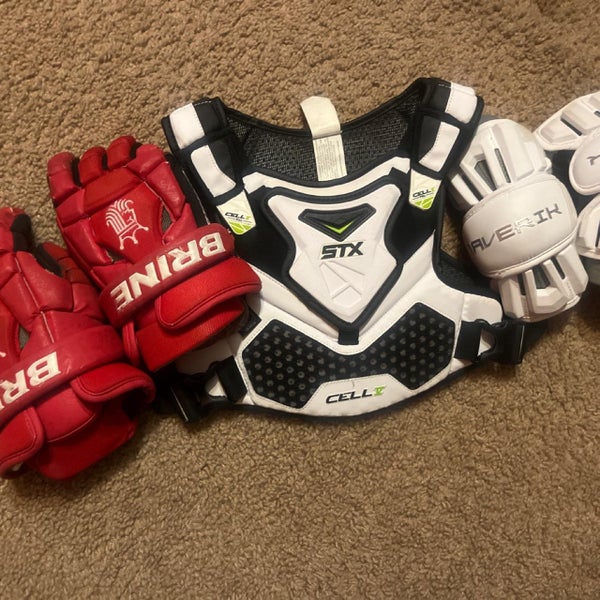 Lacrosse Protective Bundle - Brine Gloves + STX Shoulder Pads + Maverik Elbow Pads