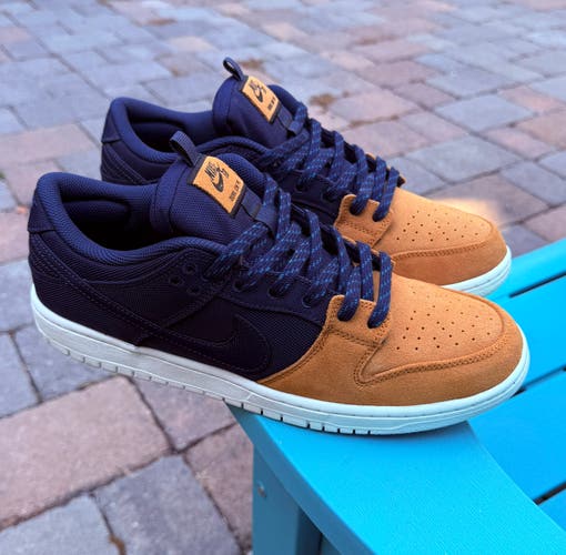 Men’s Nike SB Dunk Low Desert Ochre and Midnight Navy Skateboard Sneakers SZ 11
