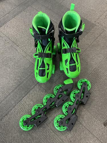 Used Rollerderby 2 In 1 Adj 3-6 Junior Roller Quad Skates Green Adjustable 11614-s000238728
