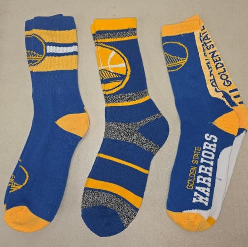 60619-41 Mens NBA GOLDEN STATE WARRIORS Crew Socks Lot of 3 Pair LARGE New