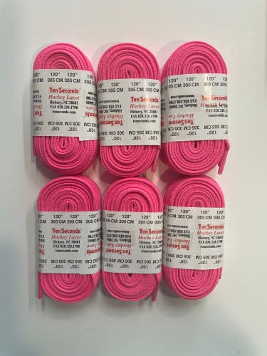 Hockey Laces 6 Pairs Neon Pink (120 inches)