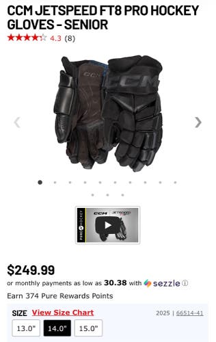 CCM JetSpeed FT8 Pro Gloves 14" (New)