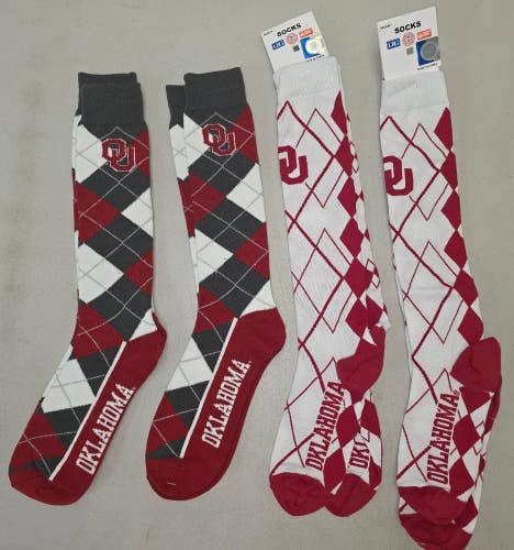 60619-23 Mens NCAA OKLAHOMA SOONERS Crew Socks Lot of 4 Pair LARGE New