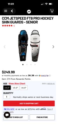 Senior CCM Jetspeed FT8 Pro 14" Shin Pads (Used)