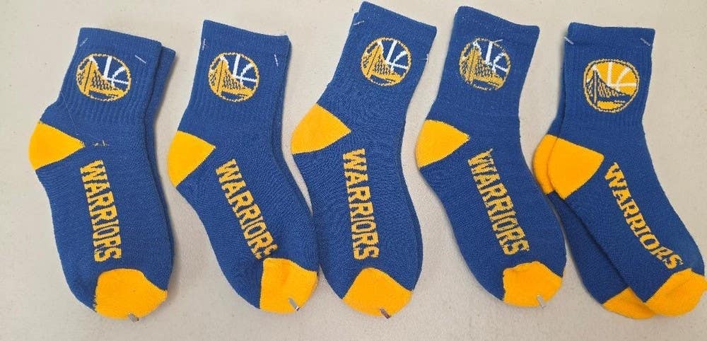 60619-48 BOYS NBA GOLDEN STATE WARRIORS Crew Socks Lot of 5 Pair New