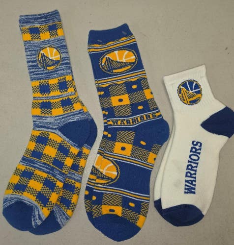 60619-44 Mens NBA GOLDEN STATE WARRIORS Crew Socks Lot of 3 Pair LARGE New