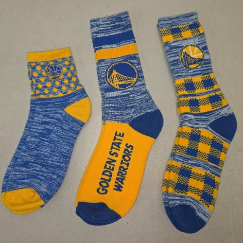60619-43 Mens NBA GOLDEN STATE WARRIORS Crew Socks Lot of 3 Pair LARGE New