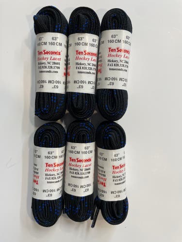 Hockey Laces 6 Pairs Black & Blue (63 inches)