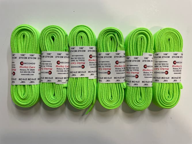 Hockey Laces 6 Pairs Neon Green (108 inches)