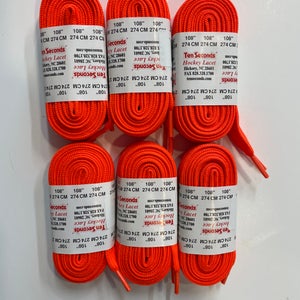 Hockey Laces 6 Pairs Neon Orange (108 inches)