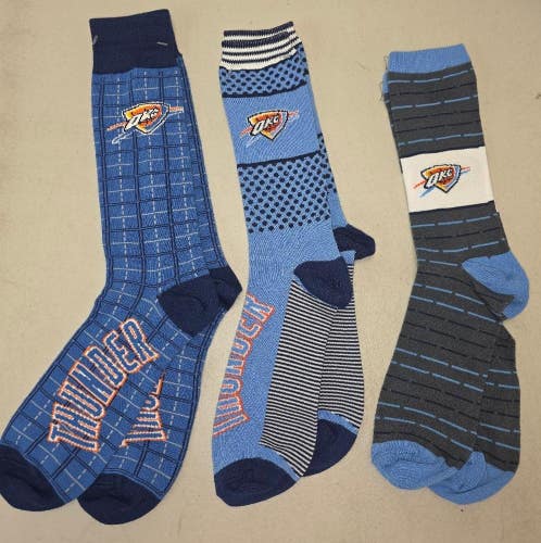 60622-1 Mens NBA OKC OKLAHOMA CITY THUNDER Crew Socks Lot of 3 Pair LARGE New