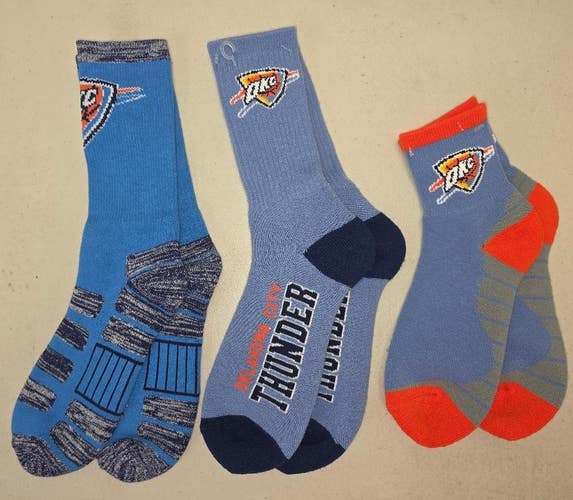 60622-3 Mens NBA OKC OKLAHOMA CITY THUNDER Crew Socks Lot of 3 Pair LARGE New
