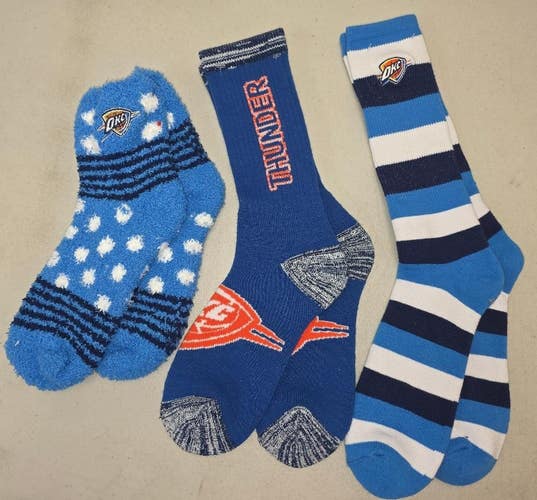 60622-4 Mens NBA OKC OKLAHOMA CITY THUNDER Crew Socks Lot of 3 Pair LARGE New