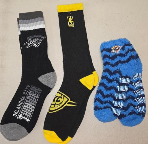 60622-6 Mens NBA OKC OKLAHOMA CITY THUNDER Crew Socks Lot of 3 Pair LARGE New