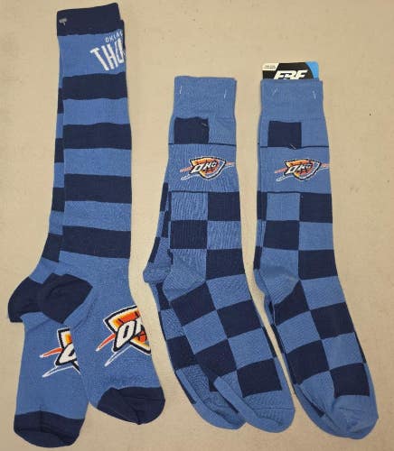 60622-10 Mens NBA OKC OKLAHOMA CITY THUNDER Crew Socks Lot of 3 Pair LARGE New