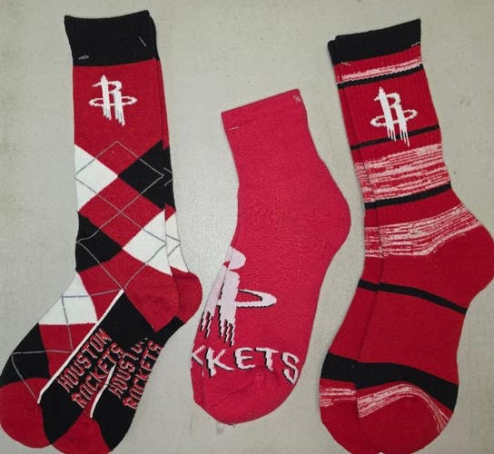 60622-1 Mens NBA HOUSTON ROCKETS Crew Socks Lot of 3 Pair LARGE New