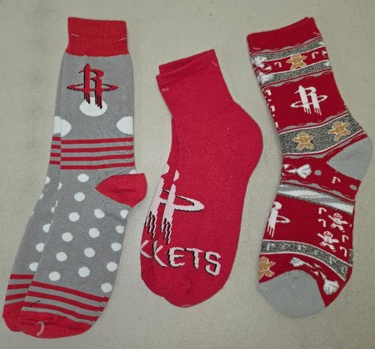 60622-2 Mens NBA HOUSTON ROCKETS Crew Socks Lot of 3 Pair LARGE New