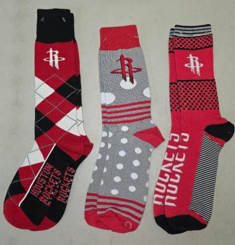 60622-3 Mens NBA HOUSTON ROCKETS Crew Socks Lot of 3 Pair LARGE New