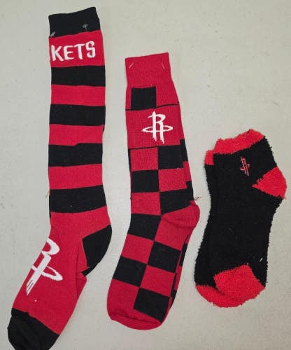 60622-4 Mens NBA HOUSTON ROCKETS Crew Socks Lot of 3 Pair LARGE New