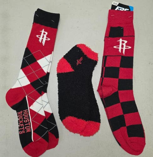 60622-5 Mens NBA HOUSTON ROCKETS Crew Socks Lot of 3 Pair LARGE New