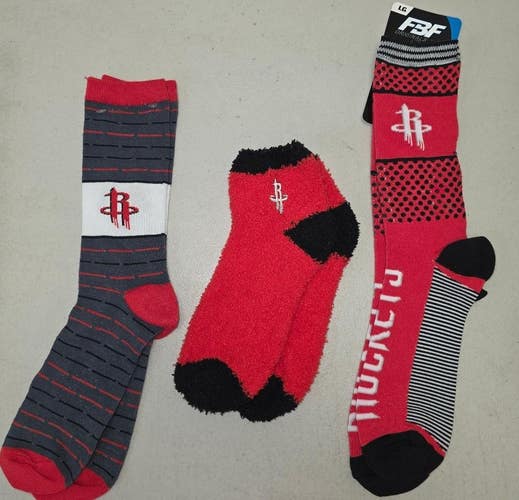 60622-6 Mens NBA HOUSTON ROCKETS Crew Socks Lot of 3 Pair LARGE New