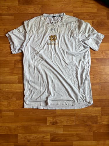 Notre Dame Lacrosse White Large Men's Under Armour Shooting Shirt Jersey (Used)