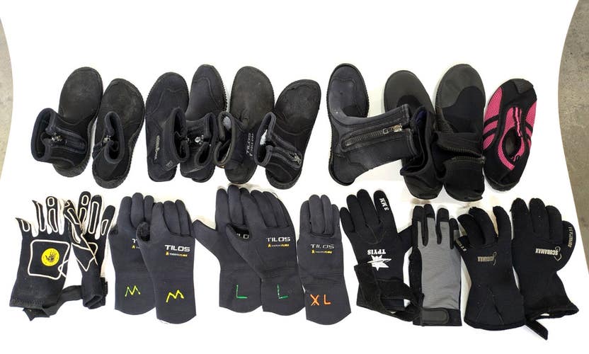 As-Is Scuba Diving Booties & Gloves Lot Package