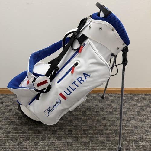 Premium Michelob ULTRA Stand Golf Bag White Blue Red 5-Way Divider W/Rainhood