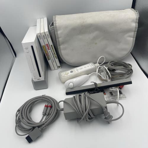 Nintendo Wii Console RVL-001 White Console With Games + Cords + Case! - Tested