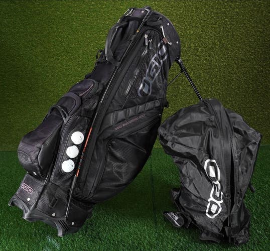 OGIO EDGE Premium Stand Golf Bag GSC 34 Black 8-Way, Rain Hood ~ LOOK!