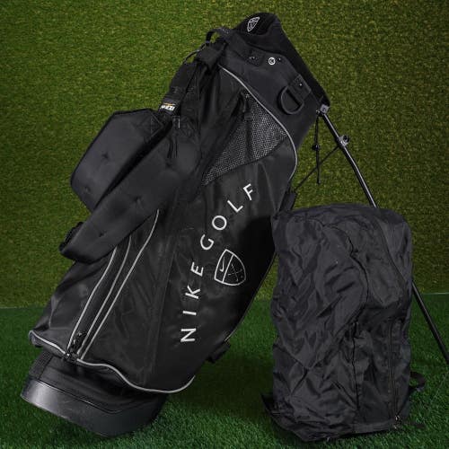 Nike Golf Stand Bag Black / White 5-Way Lightweight With Dual Strap Rain Hood