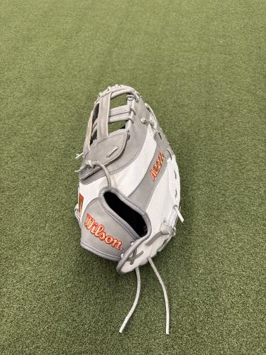 Wilson A2000 LH First Base Softball Glove White and Grey W/ Grey Laces 12.5" (New)