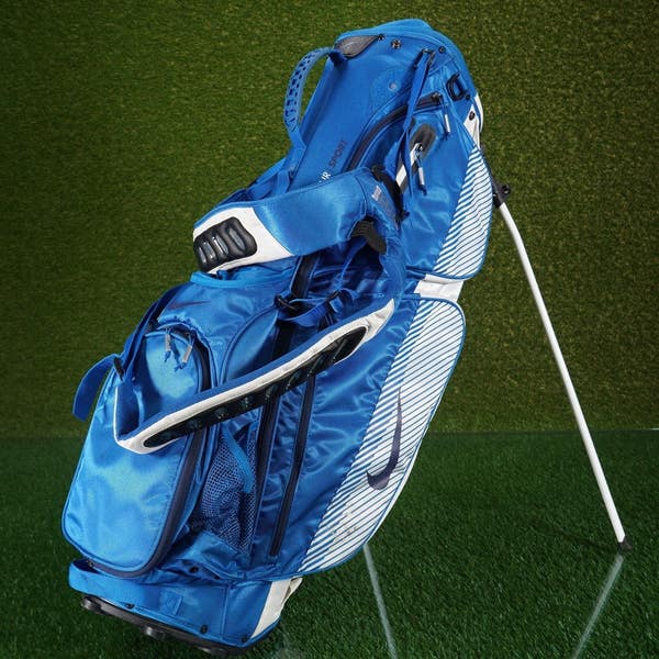 blue golf bag rain hood Original Nike Air Sport Stand Golf Bag Blue/White 8-Way & Rainhood ~  Vintage! | SidelineSwap