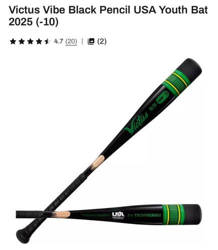 2025 Victus Vibe Alloy USABat Certified Bat (-10) 16 oz 26" (Used)