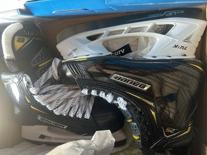 New Bauer Supreme 2s Pro Ice Hockey Skates 6.5 D LS5 Carbon Black Steel
