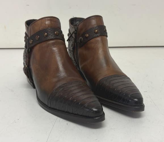 Jo Ghost Italy Brown Leather/Snakeskin Removable Harness Ankle Boots EU 39 US 8